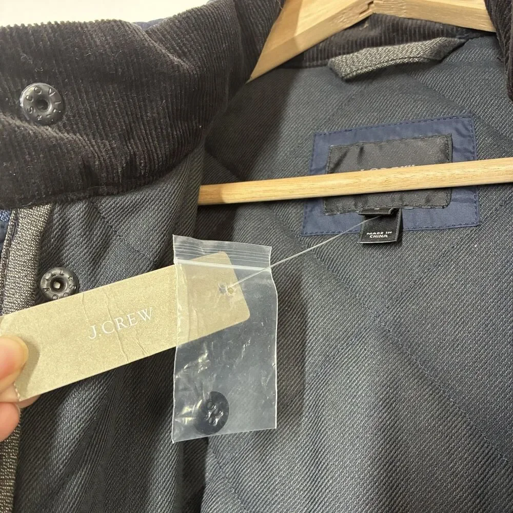 J.Crew Jacket Mens Small Navy Quilted Full Zip Stand Collar Pockets Insulated
